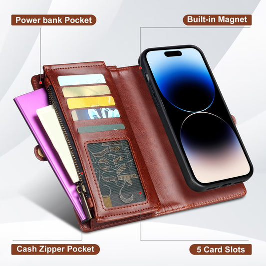 [2 in 1 Magnetic Detachable][With Card Slot] Apple iPhone 16/Plus/Pro/Max - Multi Functional Flip Leather Wallet Series Case