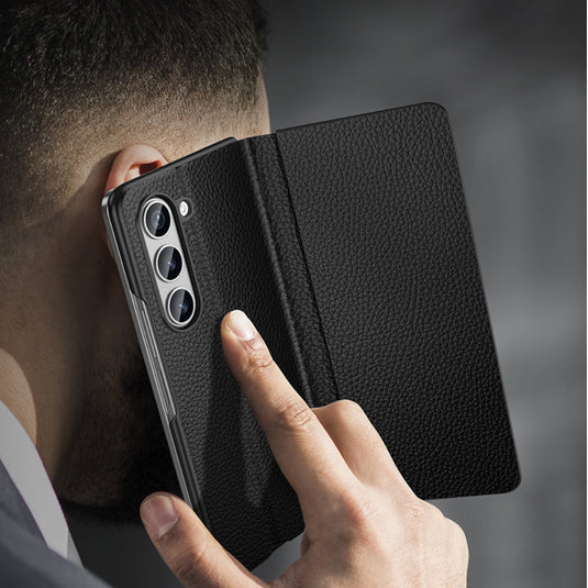 Samsung Galaxy Z Fold 5 5G (SM-F946B) - Business Magnetic Flip Genuine Leather Series Stand Case