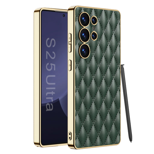 Samsung Galaxy S25/Plus/Ultra - Electroplated Outer Frame Leather Shockproof Case