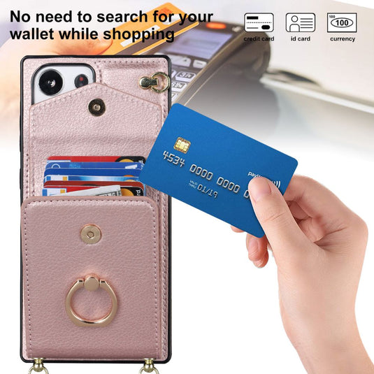 [With Card Slot] Samsung Galaxy S23/Plus/Ultra - Women Crossbody PU Leather Wallet Series Stand Case With Lanyard