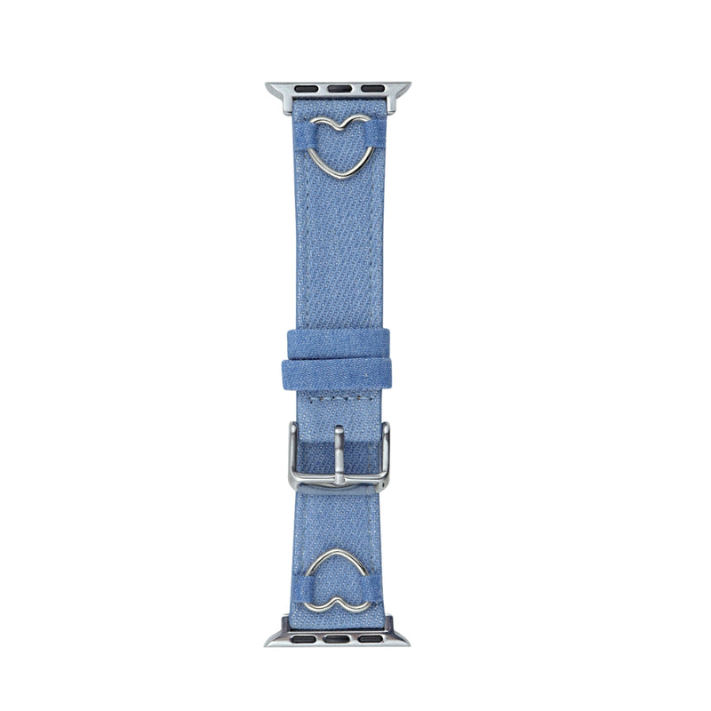 Load image into Gallery viewer, Apple Watch Series 1/2/3/4/5/6/SE/7/8/9/10/Ultra - Fashion Color-blocked Heart Canvas Denim Band
