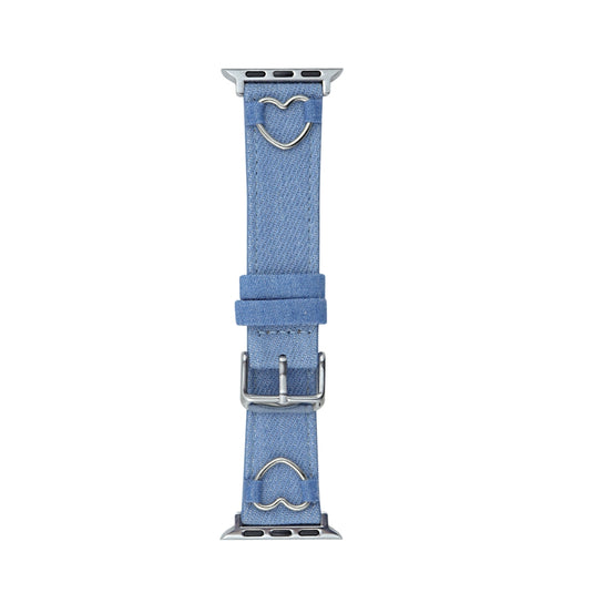 Apple Watch Series 1/2/3/4/5/6/SE/7/8/9/10/Ultra - Fashion Color-blocked Heart Canvas Denim Band