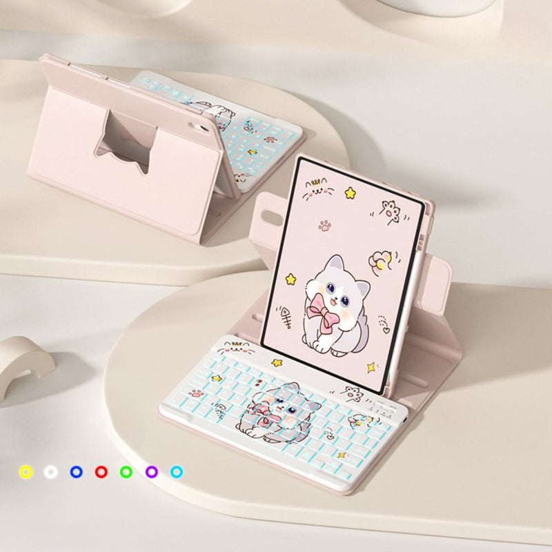 Load image into Gallery viewer, [With Pen Slot] Apple iPad 10.2&quot; 7th/8th Gen (2019/2020) - Cartoon Free Rotation Magnetic Adsorption Case With Backlight and Touchpad Keyboard
