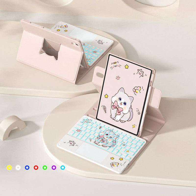 Load image into Gallery viewer, [With Pen Slot] Apple iPad 9.7&quot; 5th/6th Gen (2017/2018) - Cartoon Free Rotation Magnetic Adsorption Case With Backlight and Touchpad Keyboard
