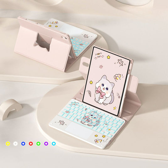 [With Pen Slot] Apple iPad 9.7" 5th/6th Gen (2017/2018) - Cartoon Free Rotation Magnetic Adsorption Case With Backlight and Touchpad Keyboard