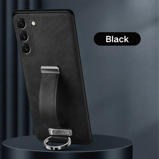 Samsung Galaxy S23/Plus/Ultra - Fashion Shockproof Leather Scalable Wristband Stand Series Case With Metal Finger Ring