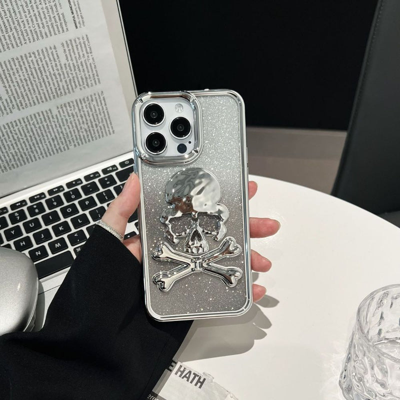 Load image into Gallery viewer, Apple iPhone 16/Pro/Max - Halloween Electroplated Frame Three-Dimensional Skull Stand Series Case
