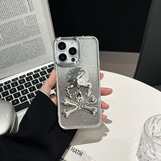 Apple iPhone 16/Pro/Max - Halloween Electroplated Frame Three-Dimensional Skull Stand Series Case