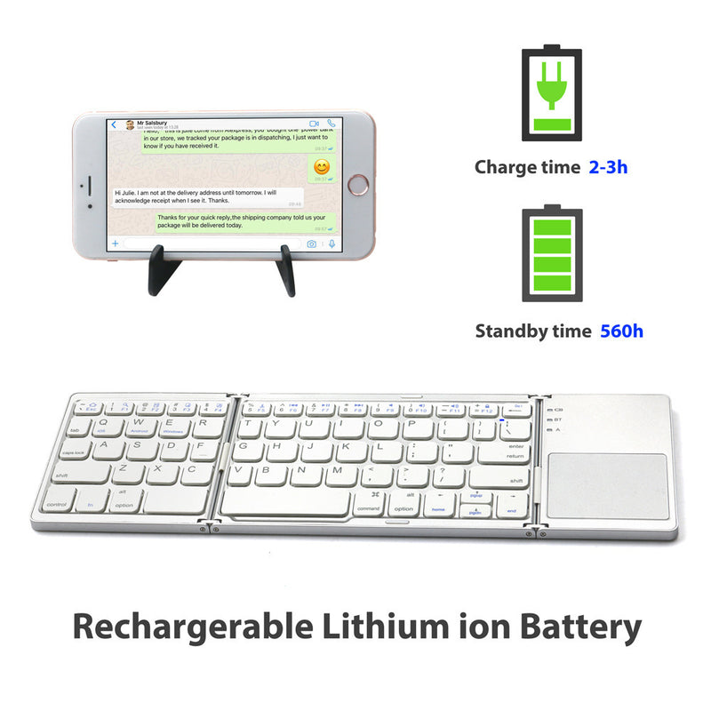 Load image into Gallery viewer, Ultra - Thin Portable Touchpad Wireless Bluetooth Tri - Fold Mini Keyboard (Compatible with Mobile Phones, Tablets, and Laptops)
