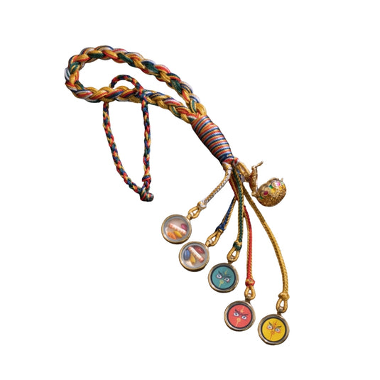 Handwoven Five-Way God of Wealth Thangka Car Hanging – Tibetan Knot Rearview Mirror Ornament for Car Interior Decoration - i-Station Mobile Phone & Electronic Device Repair and Accessories