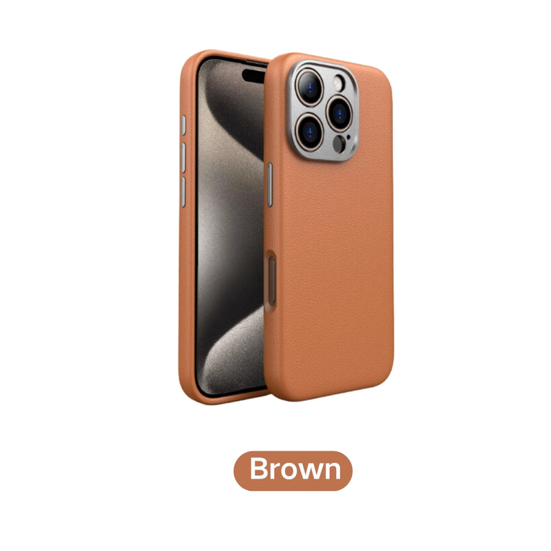 Load image into Gallery viewer, [Magsafe Compatible] Apple iPhone 16/Pro/Max - Alloy Lens Cover Shockproof Scratch Resistant Genuine Leather Series Case
