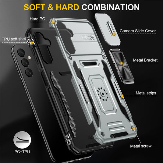 Samsung Galaxy S25/Plus/Ultra - Lens Push Window Mechanics Series Case With Finger Ring Stand