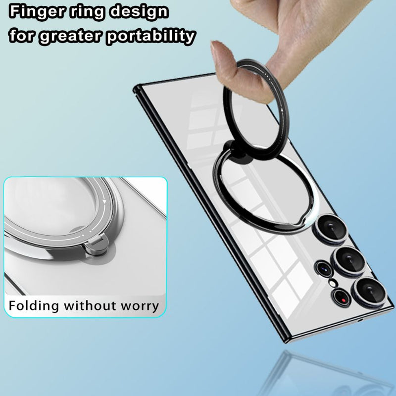 Load image into Gallery viewer, [Magsafe Compatible] Samsung Galaxy A05 (A055) - Electroplated Transparent Wireless Charging Essentials Series Stand Case With Finger Ring
