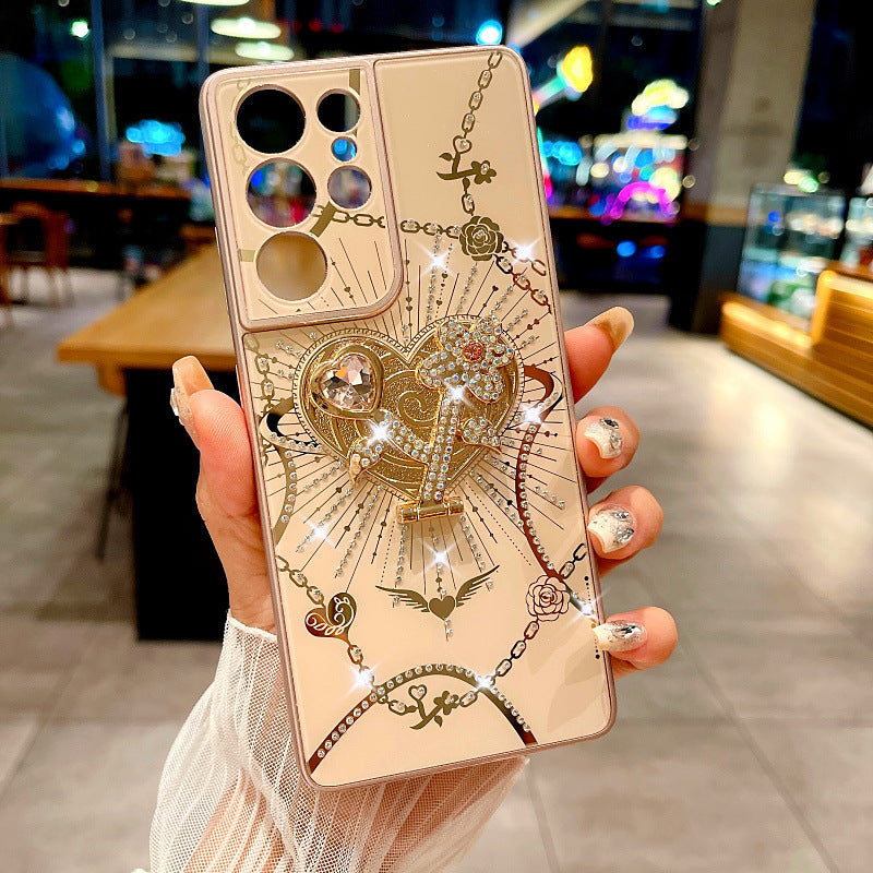 Load image into Gallery viewer, Samsung Galaxy S22 Ultra 5G (S908) - Fashion Heart-shaped Stand Inlaid Diamond-studded Case With Crystal Bracelet
