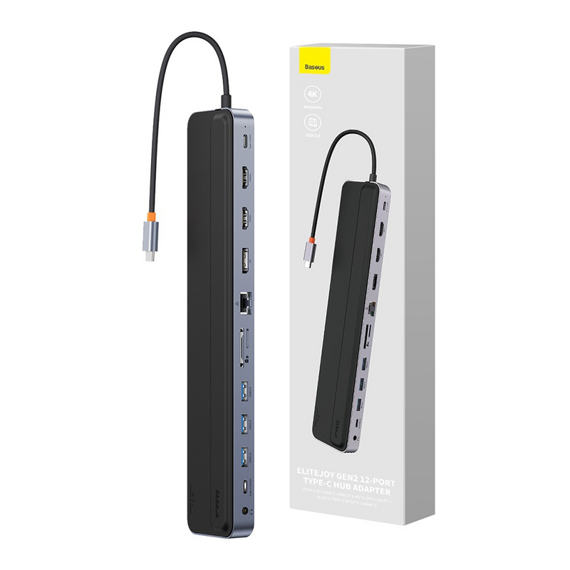 Load image into Gallery viewer, Baseus EliteJoy Gen2 12-Port Type-C HUB Adapter (Type-C to HDMI*2+USB3.0*3+PD*1+DP*1+SD/TF*1+RJ45*1+Type-C Data*1+3.5mm*1) - Dark Gray - i-Station Mobile Phone &amp; Electronic Device Repair and Accessories
