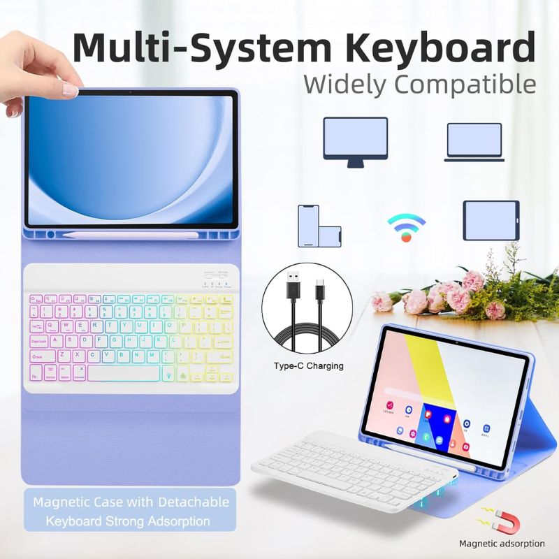 Load image into Gallery viewer, [Detachable Keyboard][With RGB Backlit][Square Keycaps] Samsung Galaxy Tab S9 &amp; S9 FE 11&quot; - Magnetic Wireless Bluetooth Keyboard Flip Case With Pen Slot
