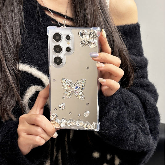 Samsung Galaxy S24/Plus/Ultra/FE - Butterfly Diamond-encrusted Mirror Surface Fashion-Forward Series Case