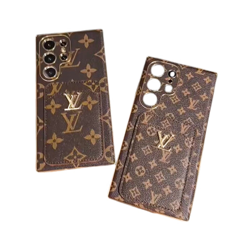 [With Card Slot] Samsung Galaxy S23 / S23 Ultra - Electroplated Frame Logo Large Flower Silicone  Fashion-Forward Series Case