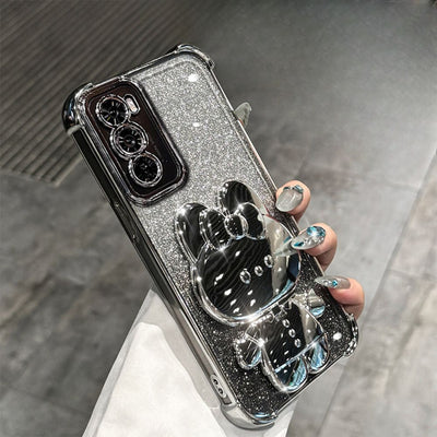 OPPO Reno 12 Pro 5G (CPH2629) - Rabbit Makeup Mirror Stand Series Case With Gradient Flash Card and Pearl Bracelet - i-Station Mobile Phone & Electronic Device Repair and Accessories