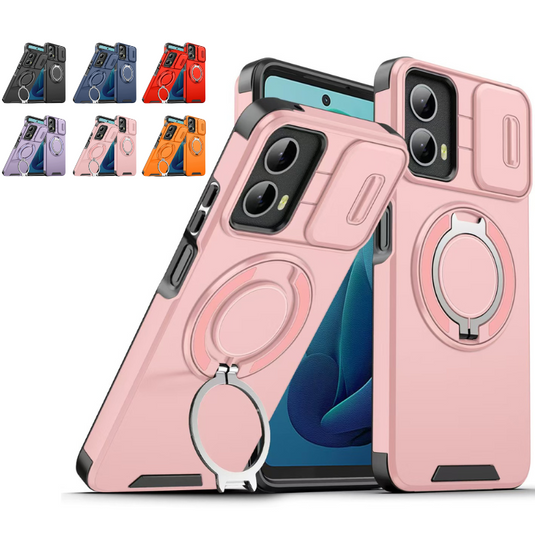 [Built-in Ring Bracket][With Slide Lens Cover] Motorola Moto G 5G (2024) Military Defense Drop Proof Heavy Duty Series Case