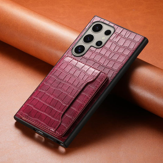 [With Card Slot] Samsung Galaxy S23/Plus/Ultra/FE - Business Crocodile Leather Wallet Series Stand Case