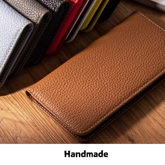 [With Card Slot][Snap Buckle] Apple iPhone 12/mini/Pro/Max - TPU Shockproof Magnetless Genuine Leather Flip Wallet Series Stand Case