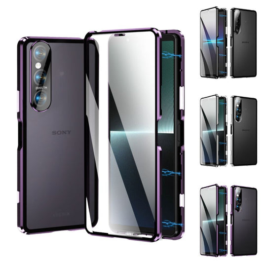 Sony Xperia 5 IV - Magnetic Metal Frame Clear Tempered Glass Proof Case With Camera Protector