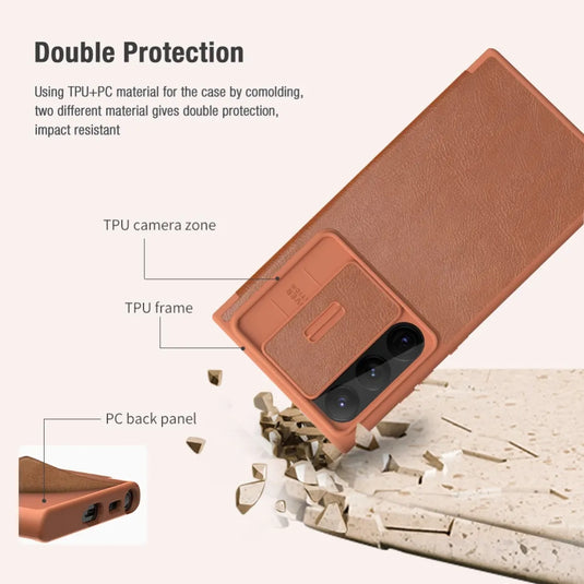 [Built-in Slot] Samsung Galaxy S25/Plus/Ultra - Nillkin Lens Slide Cover Anti-Peeping Flip Leather Case