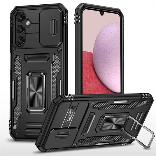 Samsung Galaxy A16 (SM-A165/SM-A166) - Lens Push Window Mechanics Series Case With Finger Ring Stand