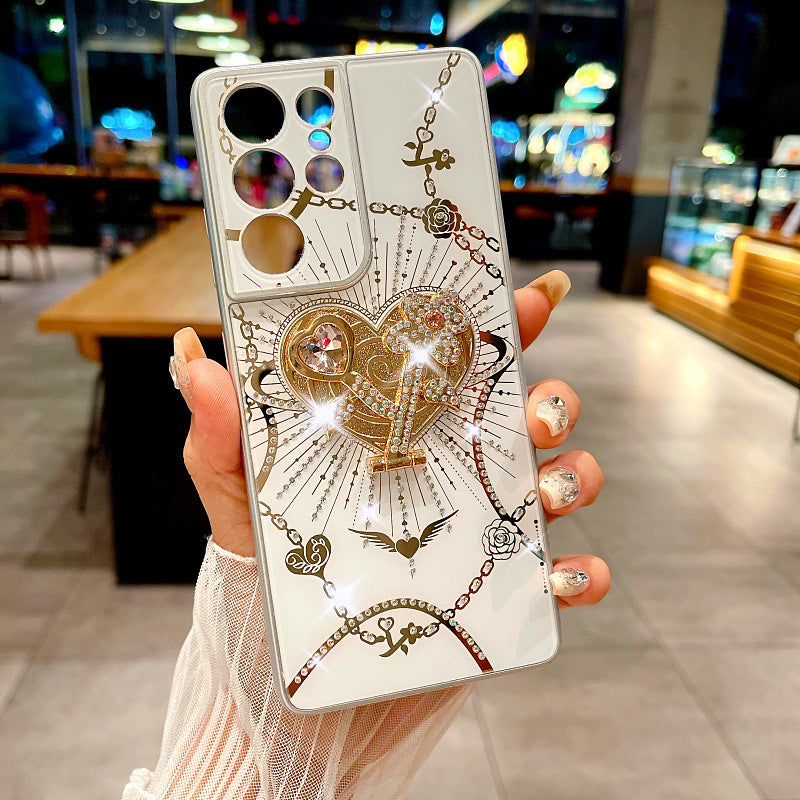 Load image into Gallery viewer, Samsung Galaxy S22 Ultra 5G (S908) - Fashion Heart-shaped Stand Inlaid Diamond-studded Case With Crystal Bracelet
