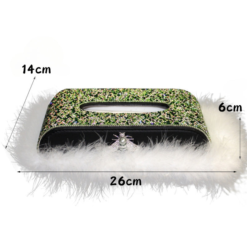 Load image into Gallery viewer, Car-Mounted Diamond-Studded Tissue Box Creative Car Central Console Ornament Interior With Feather Mat - i-Station Mobile Phone &amp; Electronic Device Repair and Accessories
