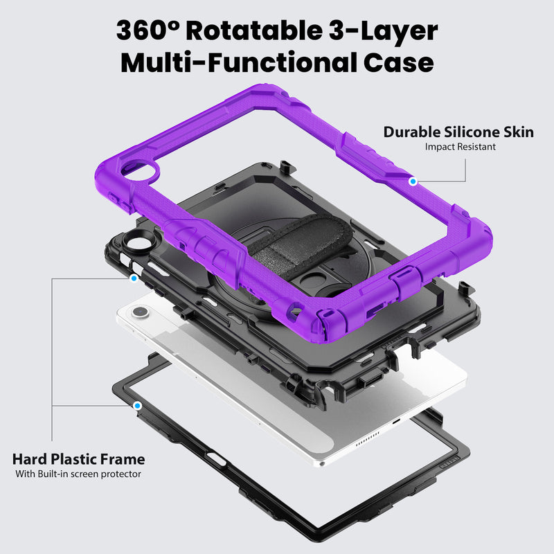 Load image into Gallery viewer, [Built-in Kickstand] Lenovo Tab 10.1&quot; 2025 (TB311FU/TB311XU) - Silicone Full Covered Heavy Duty Series Case With Adjustable Hand Strap
