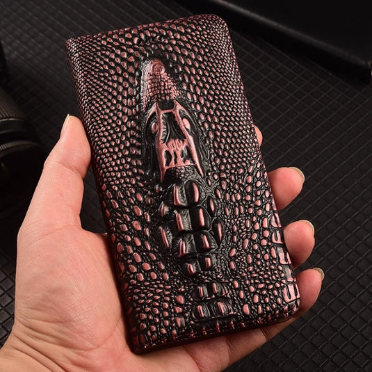 [With Card Slot] Motorola Moto Edge 50 Pro 5G - Crocodile Head Genuine Leather Flip Wallet Series Stand Case