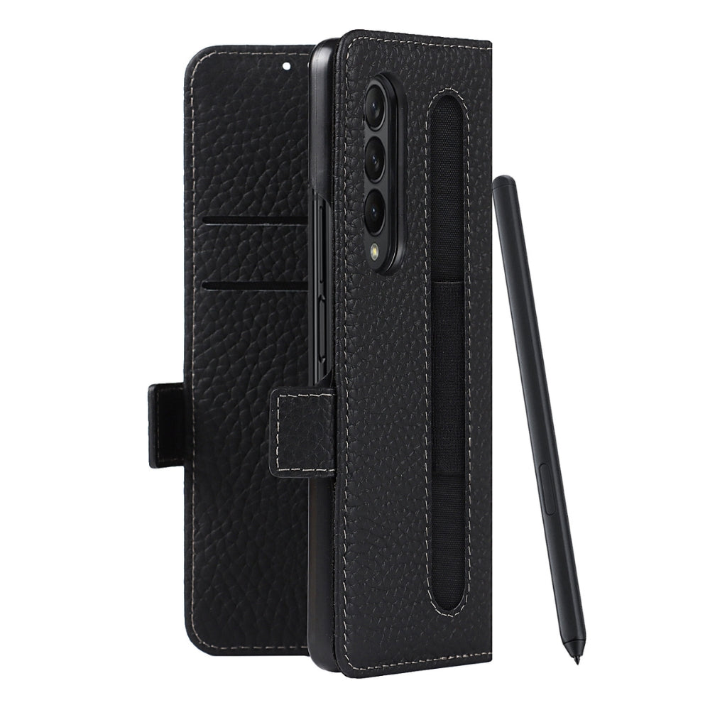 [With Pen Slot][With Card Slot] Samsung Galaxy Z Fold 5 5G (SM-F946B) - Business Drop Proof Genuine Leather Wallet Series Stand Case - i-Station Mobile Phone & Electronic Device Repair and Accessories