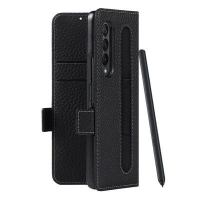 [With Pen Slot][With Card Slot] Samsung Galaxy Z Fold 5 5G (SM-F946B) - Business Drop Proof Genuine Leather Wallet Series Stand Case - i-Station Mobile Phone & Electronic Device Repair and Accessories