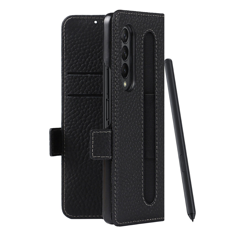 Load image into Gallery viewer, [With Pen Slot][With Card Slot] Samsung Galaxy Z Fold 6 (SM-F956) - Business Drop Proof Genuine Leather Wallet Series Stand Case
