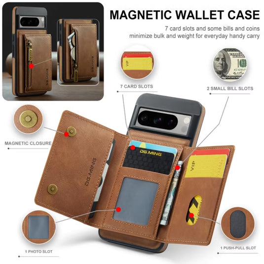 [With Card Slot][[Magsafe Compatible]] Google Pixel 8/8A/8 Pro - Business PU Leather Wallet With Zip Series Stand Case