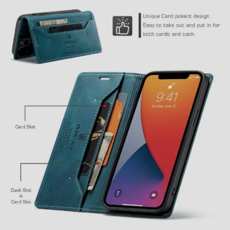 Load image into Gallery viewer, [With Card Slot][Adjustable Bracket] Apple iPhone 12/mini/Pro/Max - Foldable Anti-slip Anti-drop PU Leather Flip Wallet Series Stand Case
