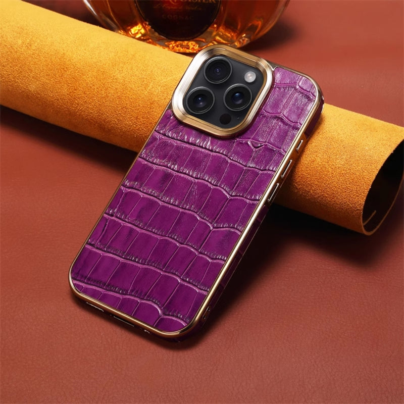 Load image into Gallery viewer, Apple iPhone 16/Plus/Pro/Max - Business Crocodile Pattern Cowhide Drop Proof Genuine Leather Series Case
