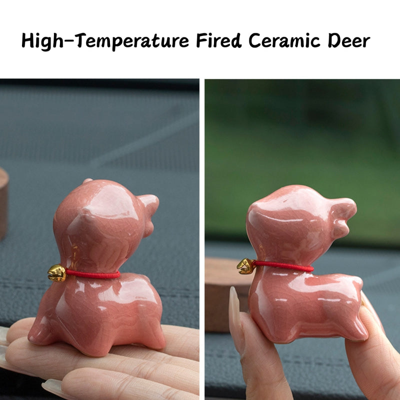 Load image into Gallery viewer, Pink Flower Ceramic Deer Walnut Wood Car Dashboard Ornament Car Interior Aroma Diffuser - i-Station Mobile Phone &amp; Electronic Device Repair and Accessories

