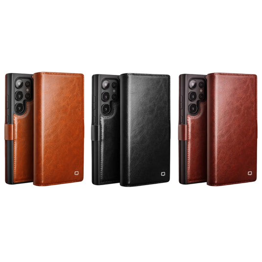 [With Card Slot] Samsung Galaxy S25/Plus/Ultra - Genuine Leather Flip Stand Wallet Series Case