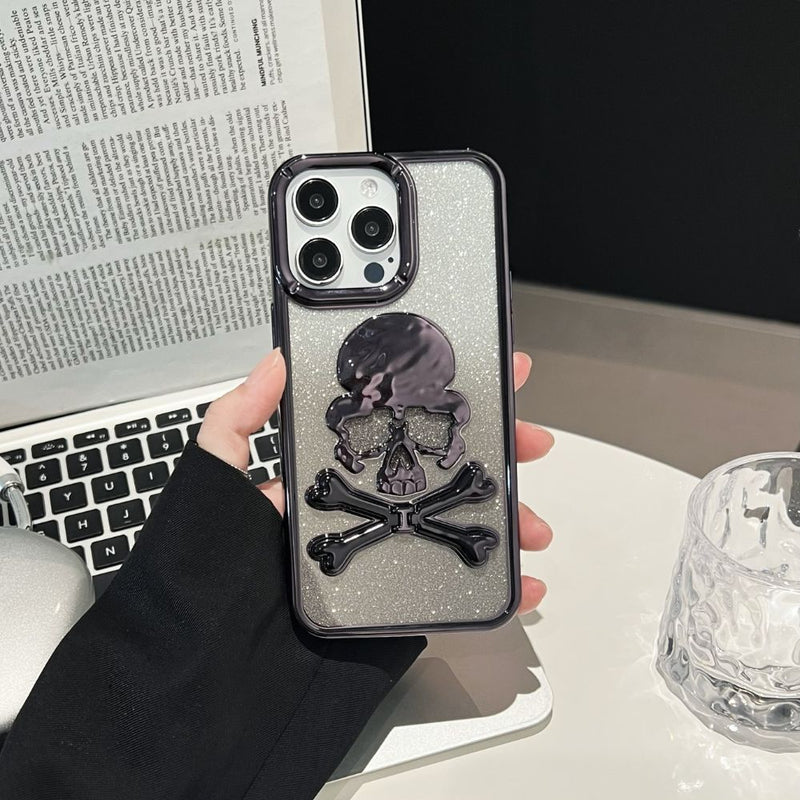 Load image into Gallery viewer, Apple iPhone 16/Pro/Max - Halloween Electroplated Frame Three-Dimensional Skull Stand Series Case
