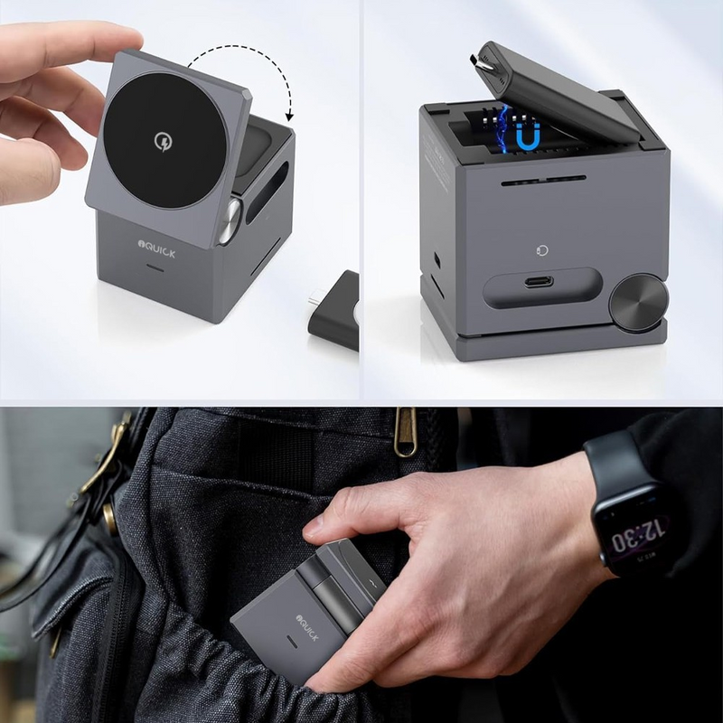 Load image into Gallery viewer, iQuick CUBE T1 3 in 1 Foldable Wireless Charger Stand Galaxy/ Apple Watch Pads
