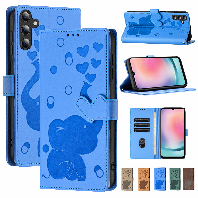 Load image into Gallery viewer, Samsung Galaxy A36 (SM-A366) - Cartoon Heart-shaped Elephant PU Leather Wallet Series Case
