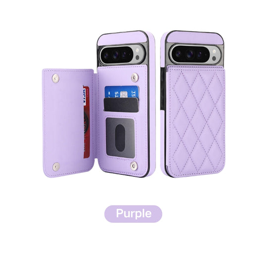 [With Card Slot][Adjustable Stand] Google Pixel 9/Pro/Pro XL - Diamond Quilting Anti-fraud PU Leather Flip Wallet Series Case