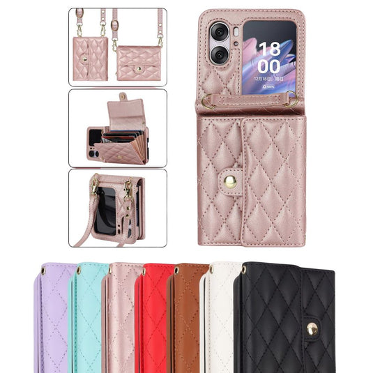 [With Card Slot] OPPO Find N3 Flip (PHT110) - Women Crossbody Simple PU Leather Wallet Series Case With Lanyard