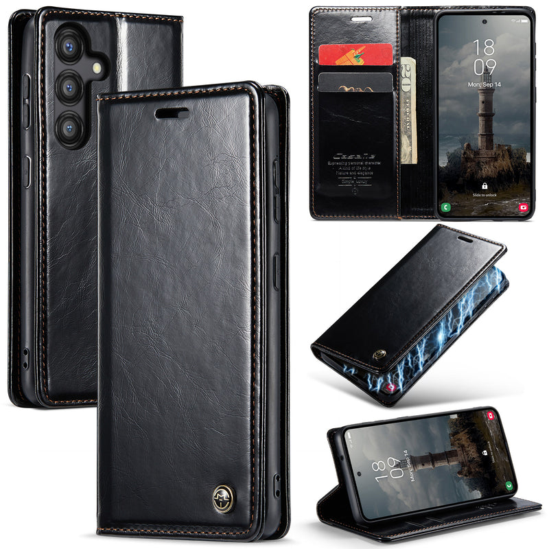 Load image into Gallery viewer, [With Card Slot] Samsung Galaxy A25 5G (SM-A256) - Magnetic Flip PU Leather Wallet Series Stand Case
