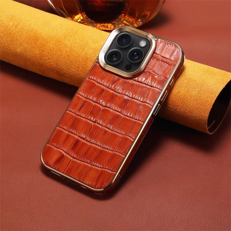 Load image into Gallery viewer, Apple iPhone 16/Plus/Pro/Max - Business Crocodile Pattern Cowhide Drop Proof Genuine Leather Series Case
