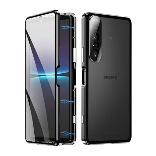 Sony Xperia 10 III - Magnetic Metal Frame Clear Tempered Glass Proof Case With Camera Protector - Black