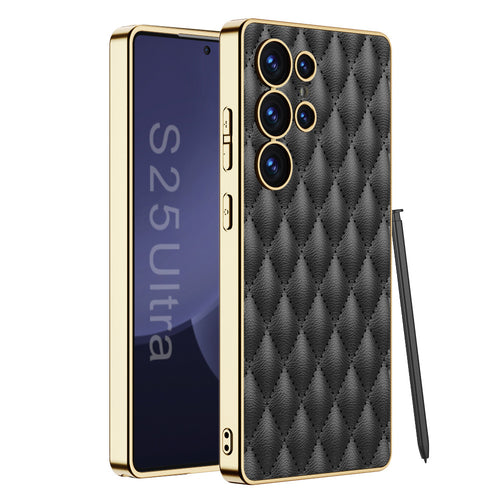 Samsung Galaxy S25/Plus/Ultra - Electroplated Outer Frame Leather Shockproof Case